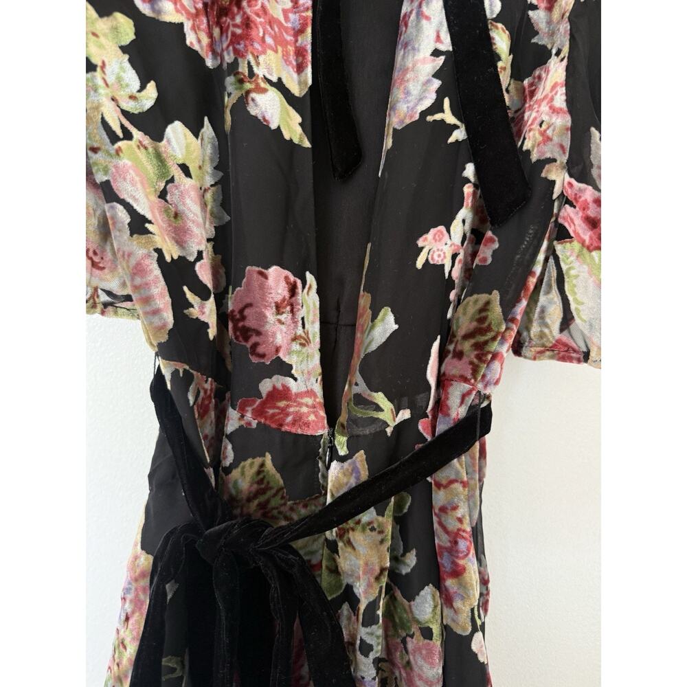 ZARA Devore Floral Burnout Velvet Mini Dress Tie Waist XS Whimsigoth Romantic - Picture 8 of 15